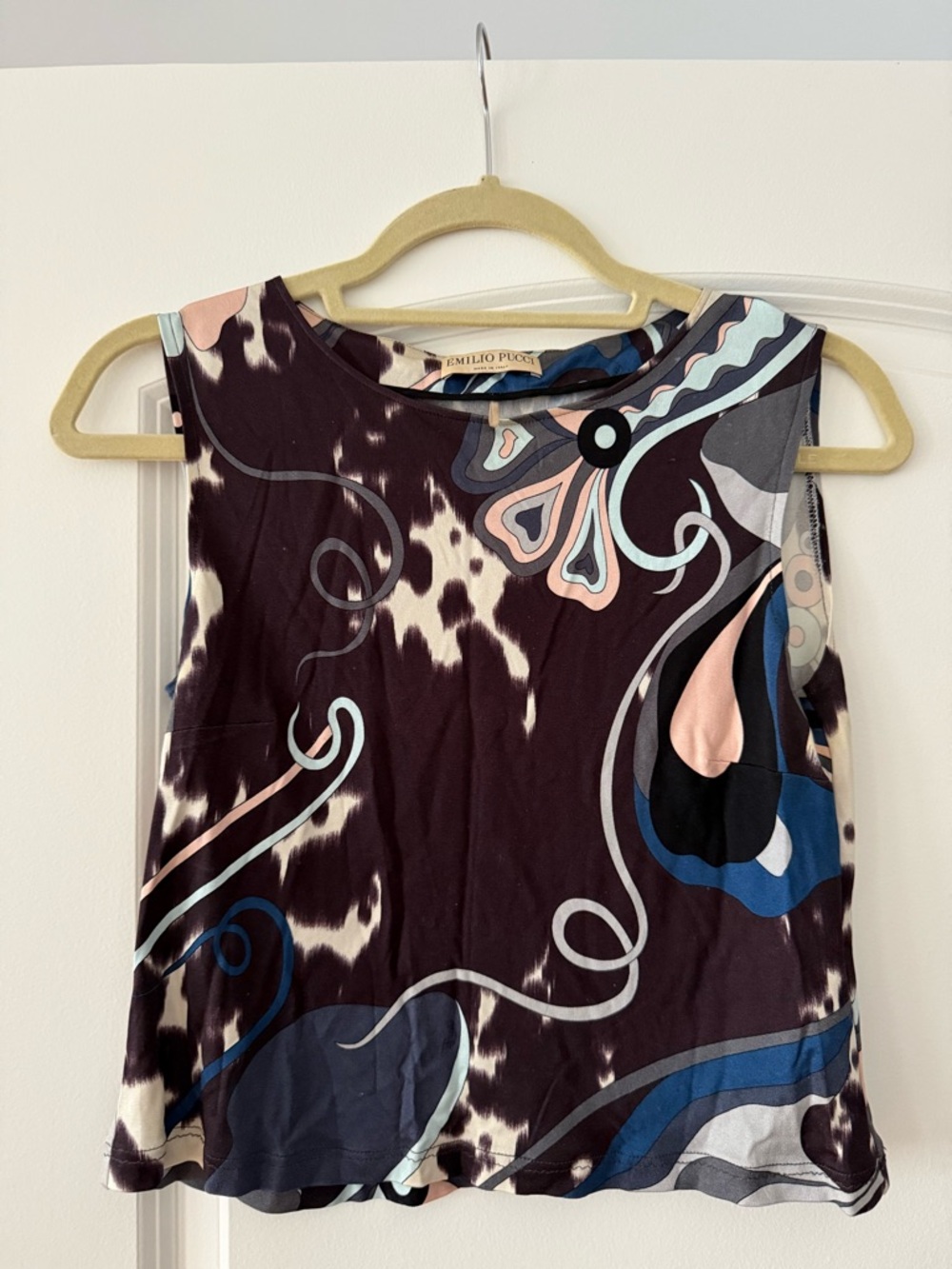 Emilio Pucci Plum Abstract Print Sleeveless Camisole with Pink & Blue Accents